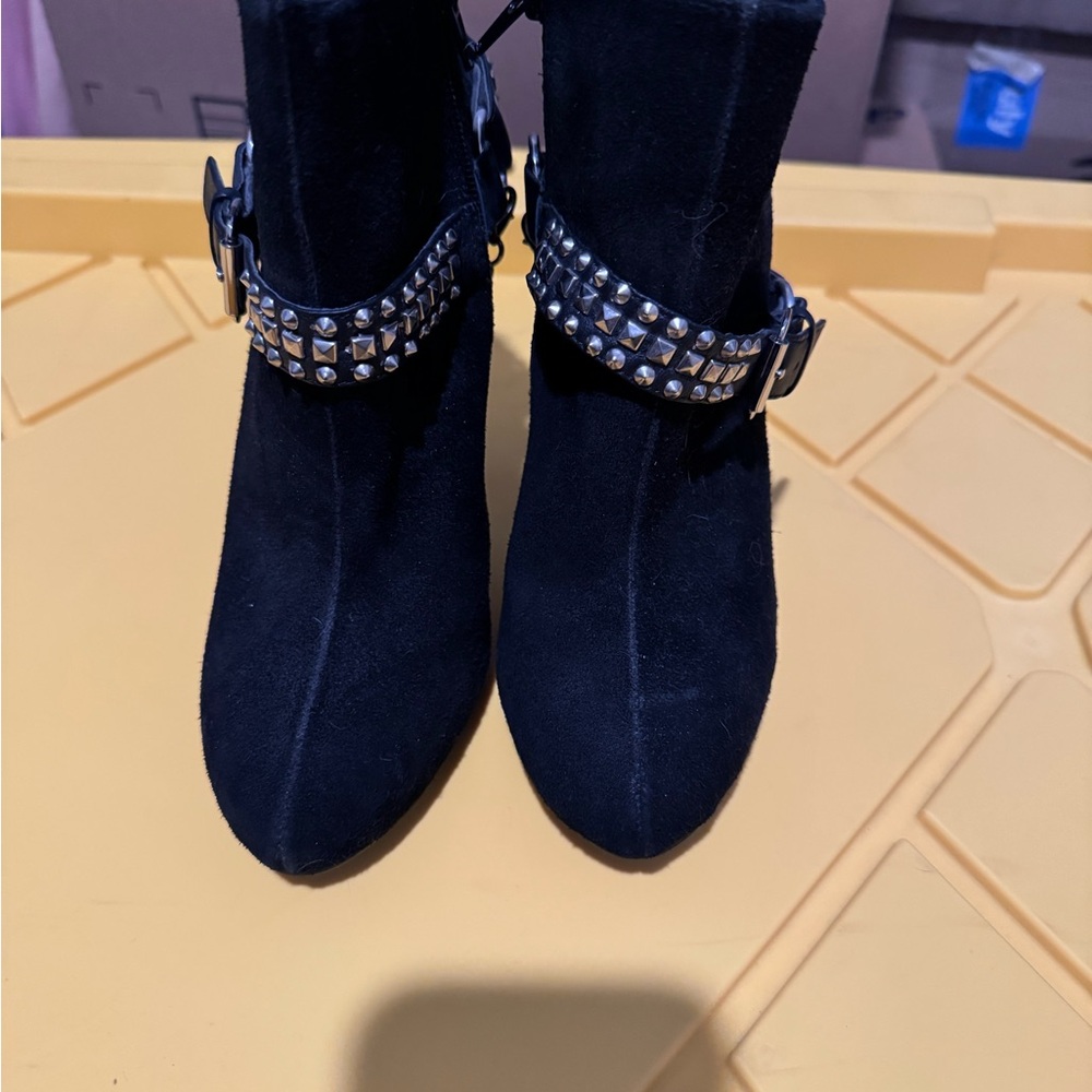 Elegant Pazzo Black Ankle Boots with Studded Strap